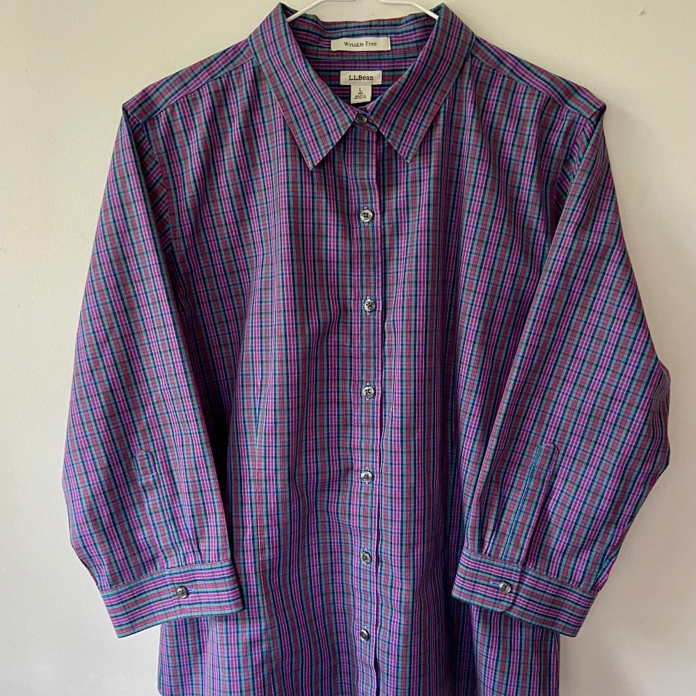 L.L. Bean Women’s Wrinkle-Free Cotton Shirt, Large, 3/4 Sleeves